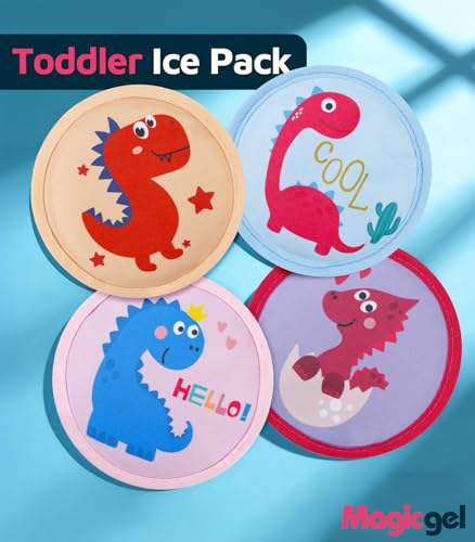 Magic Gel Kids Ice Packs for Boo Boos with Extra Adjustable Strap, 4 Pack Cute Dinosaur Mini Gel Ice Pack for Kids, Small Handheld Ice Packs, Hot Cold Therapy for Head Knee Elbow Bump Bruise- Dinosaur - style: Dinosaur