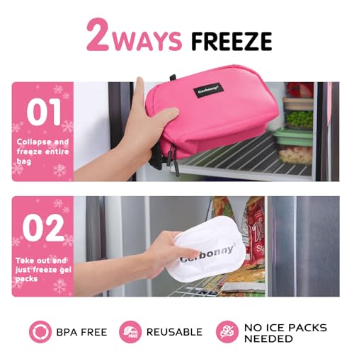Cerbonny Small Cooler Bag Freezable Lunch Bag for Work School Travel, Leak-proof, Insulated, Suitable for 3+ - color: Red-Magenta
