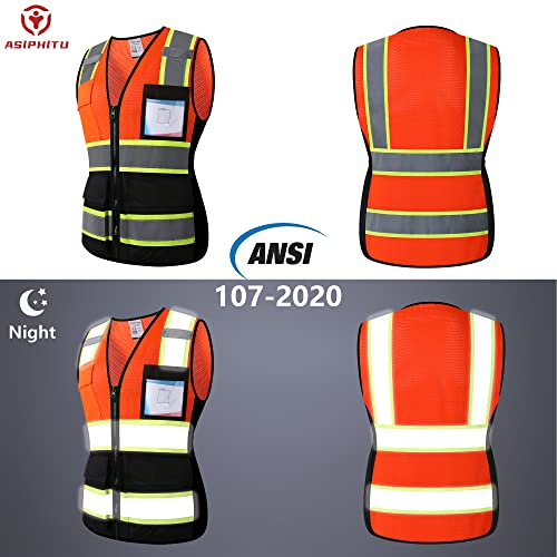 Safety Vest for Men Women Reflective Construction Vest Hi Vis ANSI Standard - color: Oblack-w, size: X-Large