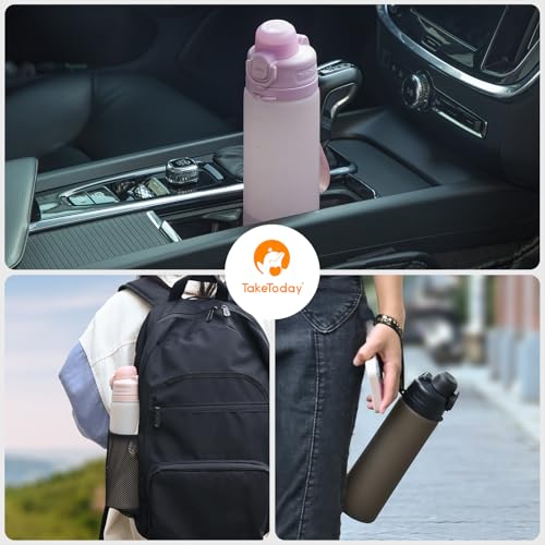 TakeToday Collapsible Water Bottles 21oz (600mL), Foldable Platinum Silicone Travel Water Bottle with Straw & Carry Strap, Leak-Resistant Screw Lid, Wide Mouth, BPA-Free for Hiking, Camping, Travel - color: Cherry Breeze