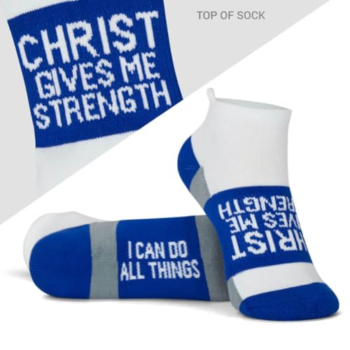 Gone For a Run Motivational Ankle Running Socks - Affirmation Runners Gifts - color: Christ Give Me Strength (Royal)