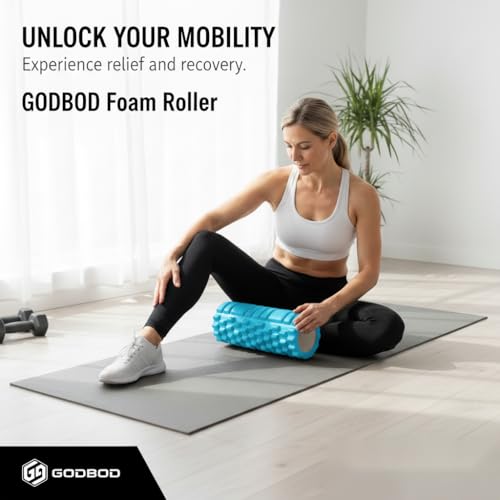 Foam Roller - Deep Tissue Medium Density Muscle Massager with Myofascial Trigger Point Release, Back Massage Roller for Soreness and Mobility 13 x 5.5 Inch, with eBook - color: Sky Blue