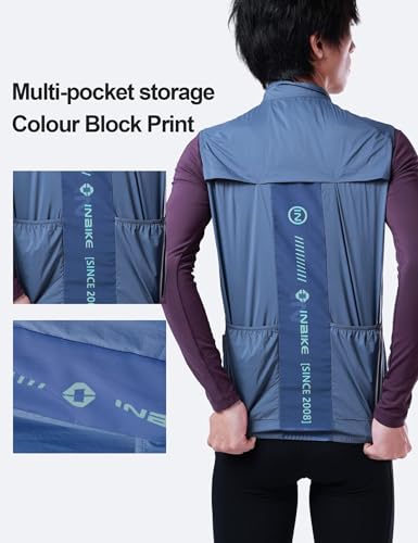 INBIKE Unisex Cycling Vest Windproof Lightweight Sleeveless Jacket - color: Blue, size: Large