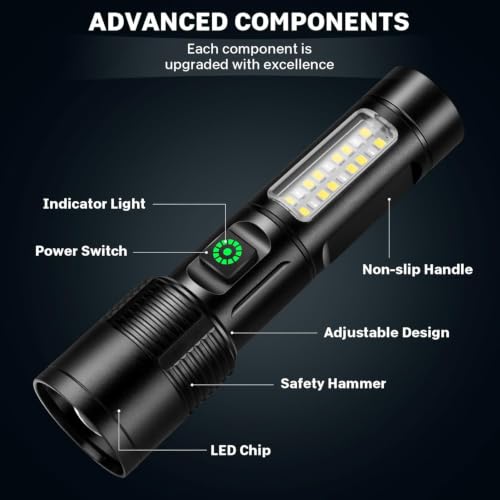 Kmivo Rechargeable LED Flashlights High Lumens - 99,000 lm Super Bright Flash Light with 6 Modes, Adjustable Light, Powerful Handheld Linternas for Home, Camping（2 Packs - size: Small