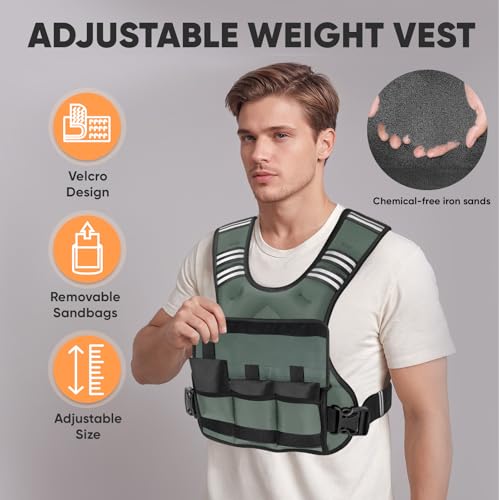 APEXUP Adjustable Weighted Vest, 4-10lb/12-18lb/20-32lb Vest with 6 Ironsand Weights and Large Pocket, Weight Vest for Men Women Strength Training, Running, Walking - color: Grey, size: 20-32lbs