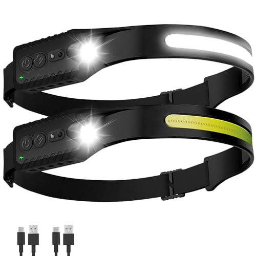 Headlamp Rechargeable (2-Pack), LED Head Lamp Flashlight, 230° Wide Beam Headband Light, 400 Lumen Super Bright, USB-C Rechargeable Lightweight Headlight for Running, Fishing, Hiking, Camping - color: Black