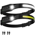 Headlamp Rechargeable (2-Pack), LED Head Lamp Flashlight, 230° Wide Beam Headband Light, 400 Lumen Super Bright, USB-C Rechargeable Lightweight Headlight for Running, Fishing, Hiking, Camping - color: Black