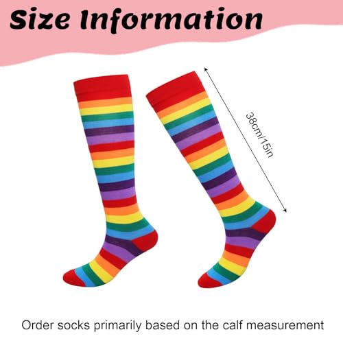 Gvhntk Knee High Striped Socks Long Thin Tube Sports Compression Socks Casual Stripe Tube Stockings for Running - color: Rainbow