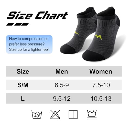 Ankle Compression Socks for Men & Women, 6 Pairs, Low Cut - color: Grey, size: Small-Medium
