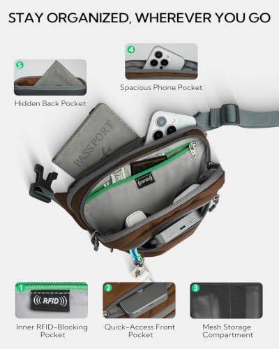 WATERFLY Small RFID Fanny Pack: 1.5L Waist Bag 12" Extender Belt for Hiking - color: Brown