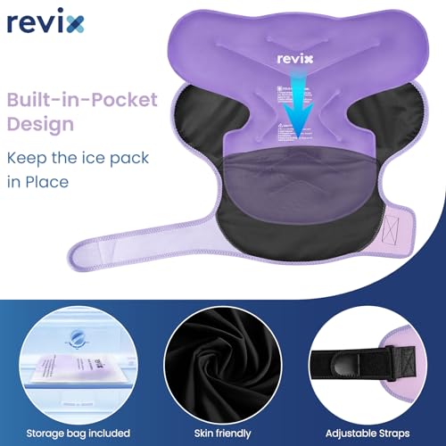 REVIX Large Shoulder Ice Pack Wrap & Brace for Rotator Cuff & Arm - size: Large, style: Purple, 1 Gel Pack+1 Shoulder Brace