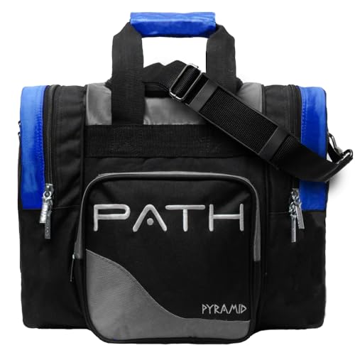 Pyramid Path Pro Deluxe Single Bowling Ball Tote - Holds One Ball, One Pair Shoes Up to Mens 15 - color: Silver/Royal Blue