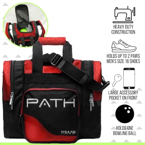Pyramid Path Pro Deluxe Single Bowling Ball Tote - Holds One Ball, One Pair Shoes Up to Mens 15 - color: Red