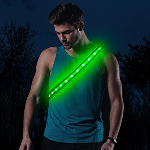 BSEEN LED Running Waist Belt - USB Rechargeable Reflective Glowing LED Waistband, Flashing Safety Light Belt for Runners, Joggers, Walkers, Pet Owners, Cyclists - color: Neon Green