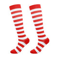 Junely Compression Socks for Women Knee High Striped Polka Dot Stockings - color: A1-red and White