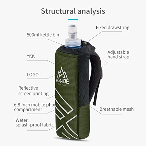 AONIJIE Running Water Bottle Handheld Hydration Pack with 500ml Soft Flask - color: Olive Green