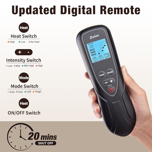 Sotion Leg Massager with Heat and Compression for Circulation & Recovery, Upgraded Foot Calf Thigh Sequential Massager Device with Handheld Controller, 4 Modes 4 Intensities, Help for Leg Pain Relief