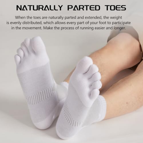 Sunew 3 Pairs Toe Socks for Men Women,Viscose Bamboo Breathable Athletic Running Five Finger Ankle/Quarter Socks - color: 3 Pairs White Grey, size: Medium
