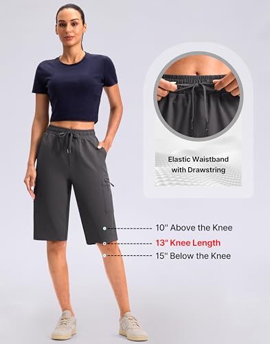 Viodia 13'' Women's Hiking Cargo Shorts Knee Length with Zipper Pockets - color: Dark Grey, size: Small