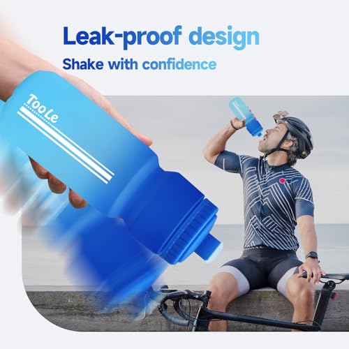 TooLe 24oz Bike Water Bottle, Squeeze Water Bottle Leakproof BPA Free - color: T-Black+Blue