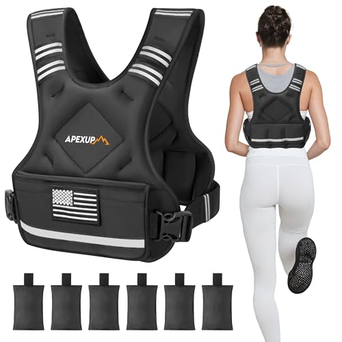 APEXUP Adjustable Weighted Vest, 4-10lb/12-18lb/20-32lb Vest with 6 Ironsand Weights and Large Pocket, Weight Vest for Men Women Strength Training, Running, Walking - color: Black, size: 12-18lbs