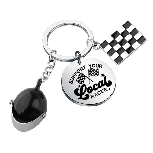 BNQL Racing Keychain Racing Car Gifts for Race Cars Lovers Support Your Local Racer Gift Driver Gifts Flag Keychain