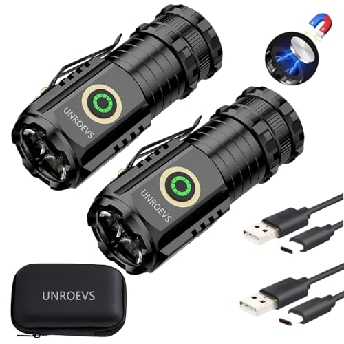UNROEVS Mini Flashlights 2550 Lumens Rechargeable with Magnetic Base - size: B