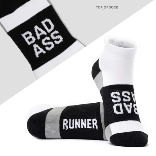 Gone For a Run Motivational Ankle Running Socks - Affirmation Runners Gifts - color: Bad Ass (Black)