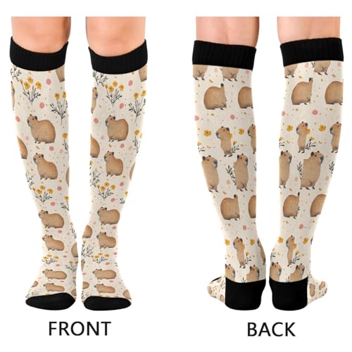 Wusikd Cats Compression Socks for Women and Men Circulation Cute Long Socks for Athletic Running 1 - color: Capybaras