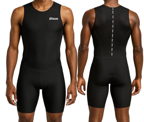 Wixen Men's Performance Triathlon Suit Sleeveless Tri Suit Padded Quick Dry Run Swim Bike - color: Black, size: XX-Large