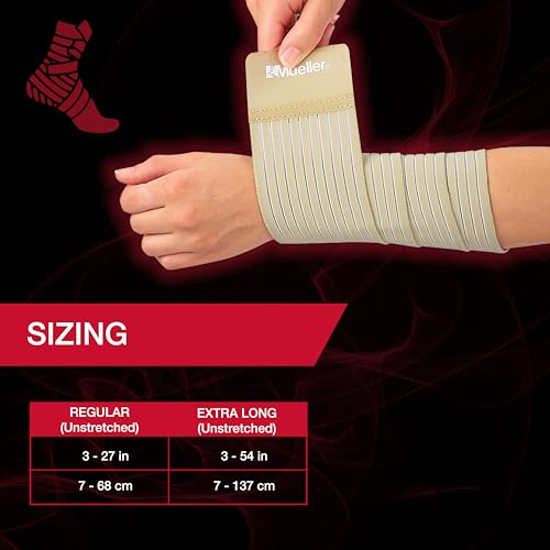 MUELLER Sports Medicine All-Purpose Support Wrap for Men and Women, Adjustable Compression for Joint and Muscle Support, Beige - size: Extra Long (Pack of 1)