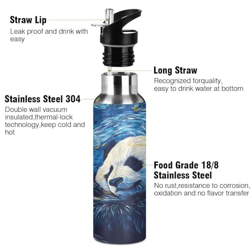 OTVEE Panda Starry Sky Water Bottle Sports Water Bottle Insulated Stainless Steel Hot Cold Water Mug with Straw Lid & Handle for Sports Gym 20 oz - color: Panda Starry Sky