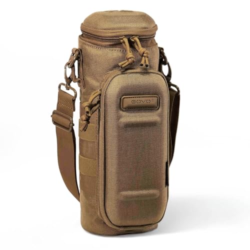 GOVO U1 Water Bottle Pouch with Zippered Hardshell Cap, Fits Up to 40oz Bottle, Molle System, Heavy Duty, Made With 100% Nylon - color: Tan