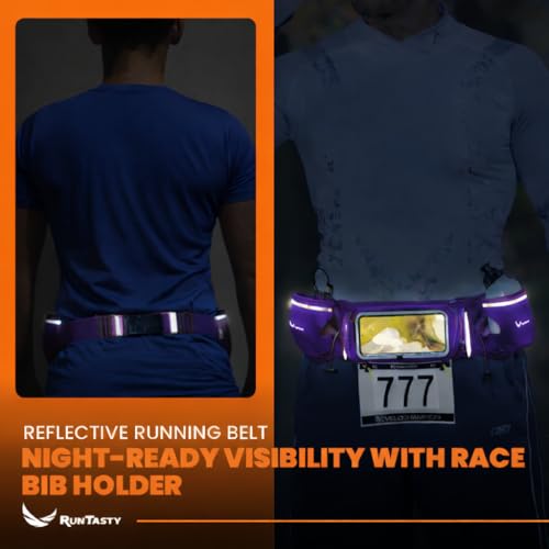 No.1 Hydration Belt by Runtasty - Premium Running Fuel Belt w/2 BPA-Free 10 oz Water Bottles, Tilt-Up Pocket w/Touchscreen-Ready Cover - Fits All iPhones, Runners Ebook & No-Bounce Design - color: Elite Purple