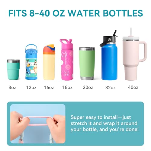 Water Bottle Handle Strap Compatible with Owala & Stanley Cups - color: Flower Green White