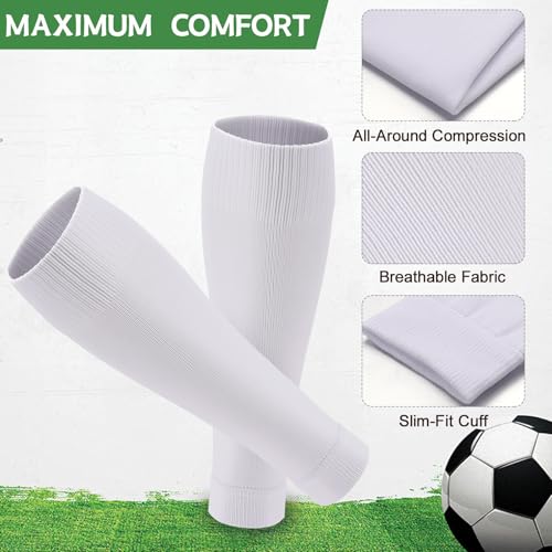 Ultrafun 3 Pairs Leg Sleeves Pre-cut Soccer Sleeves Compatible with Grip Socks Shin Guards Sleeves for Soccer Football - color: White, size: Large