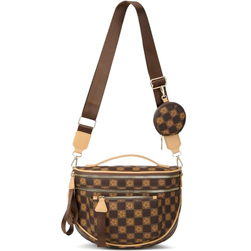 Makes Checkered Crossbody Bag Bum Bag for Women with Pouch - color: Coffee Checkered