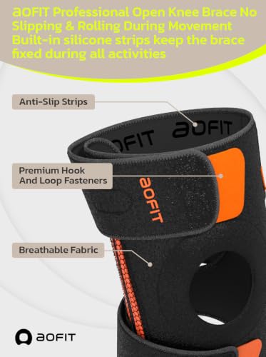 AOFIT Adjustable Knee Brace Metal Springs & Anti-Slip for Sports Black XXL - color: Black-XXL