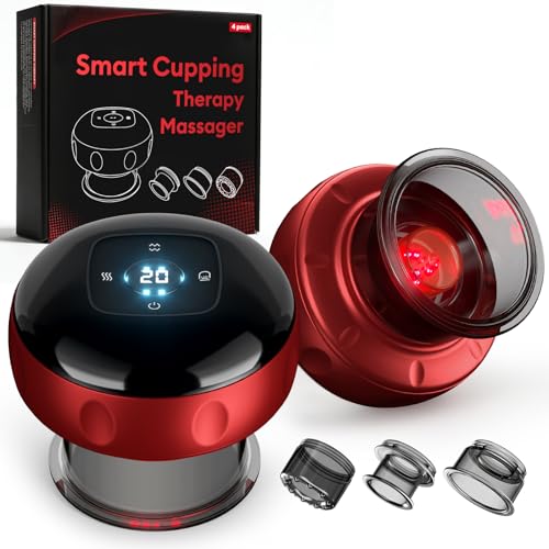 4 Pack Cupping Set, 7-in-1 Smart Cupping Therapy Massager. Red Light Cupping Therapy Set with 2 Modes for Targeted Pain Relief, Muscle Soreness,Tighter Skin,Cupping Kit with 20 Levels Suction and Heat - size: 4 PACK