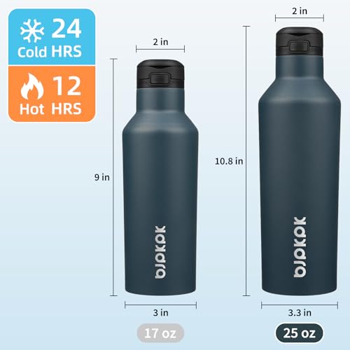 BJPKPK 25oz Insulated Thermal Water Bottle, Straw & Handle, Stainless Steel - color: Navy Blue, size: 25 Ounces