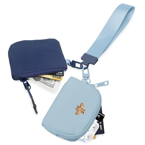 COOLANS Mini Wristlet Wallets Dual Pouch,Around Wristlet Handbag Wallet for Women Zip Cards Holder,Wristlet Bracelet Purse - color: Blue