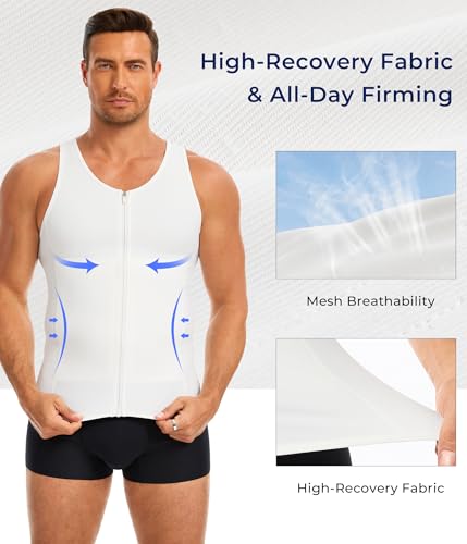 TAILONG Men's Compression Shirt - Shapewear Slimming Undershirt Tummy Control & Gynecomastia Vest Body Shaper Tank Top - color: White, size: XX-Large