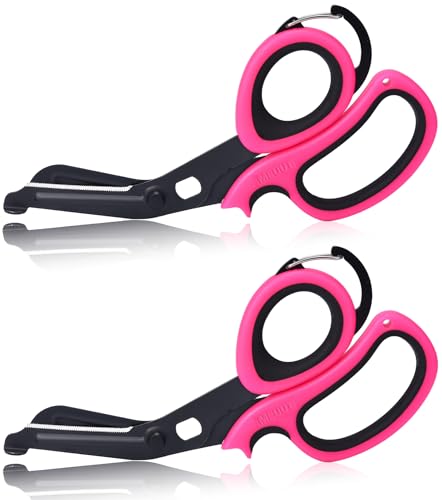 MEUUT Trauma Shears with Carabiner 7.5 Inch 2-Pack Medical Scissors - color: Pink/Black+pink/Black