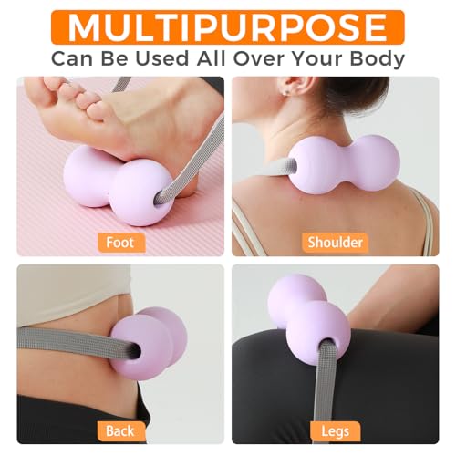 VICSKY Peanut Massage Ball with Handles & Pull Strap - Dual Trigger Point Therapy for Feet, Legs, Neck, Muscle Pain Relief, Myofascial Roller with Adjustable Strap (Pink) - color: B: Pink, Peanut Ball