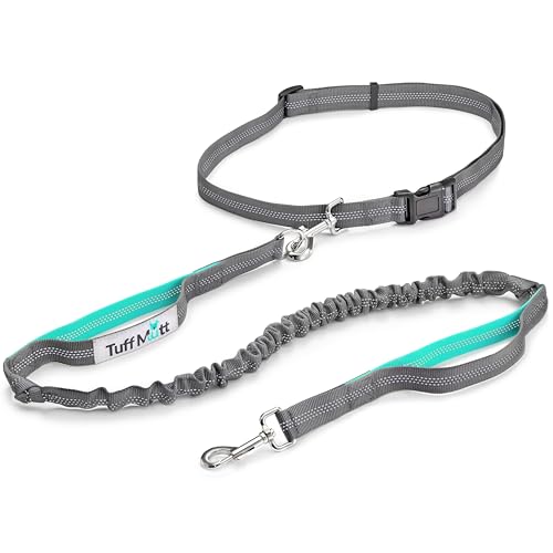 Tuff Mutt Waist Hands Free Dog Leash for Walking Running Hiking - color: gray/teal
