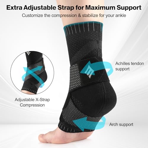 NEENCA Compression Ankle Sleeve with Removable Figure-8 Strap - color: Black, size: Medium