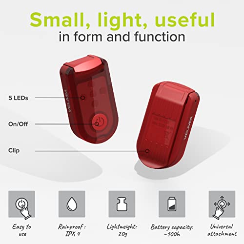 VELMIA Running Light for Runners (2 Pack) for Maximum Safety Through Visibility I Clip On Strobe & Reflective Gear - Dogs, Walking, Bike Taillight, Stroller - color: Ruby Red