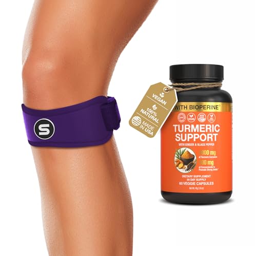 Sleeve Stars Patella Knee Strap and Turmeric Curcumin Supplement Bundle Patellar Tendon Support Knee Brace for Running Sports Arthritis Knee Pain Relief Osgood Schlatter Runner’s Knee Joint Support Mo