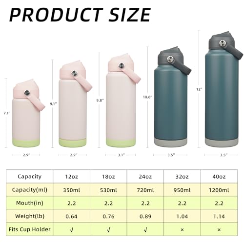 BJPKPK 40oz Insulated Water Bottle, Stainless Steel Bottle with Straw Lid - color: Gray, size: 40 Ounces
