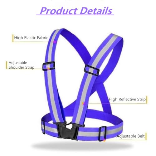 Reflective Vest, High Visibility Safety Vest Straps Reflective Gear for Night Running Walking Cycling for Men Women Kids - color: Black+blue